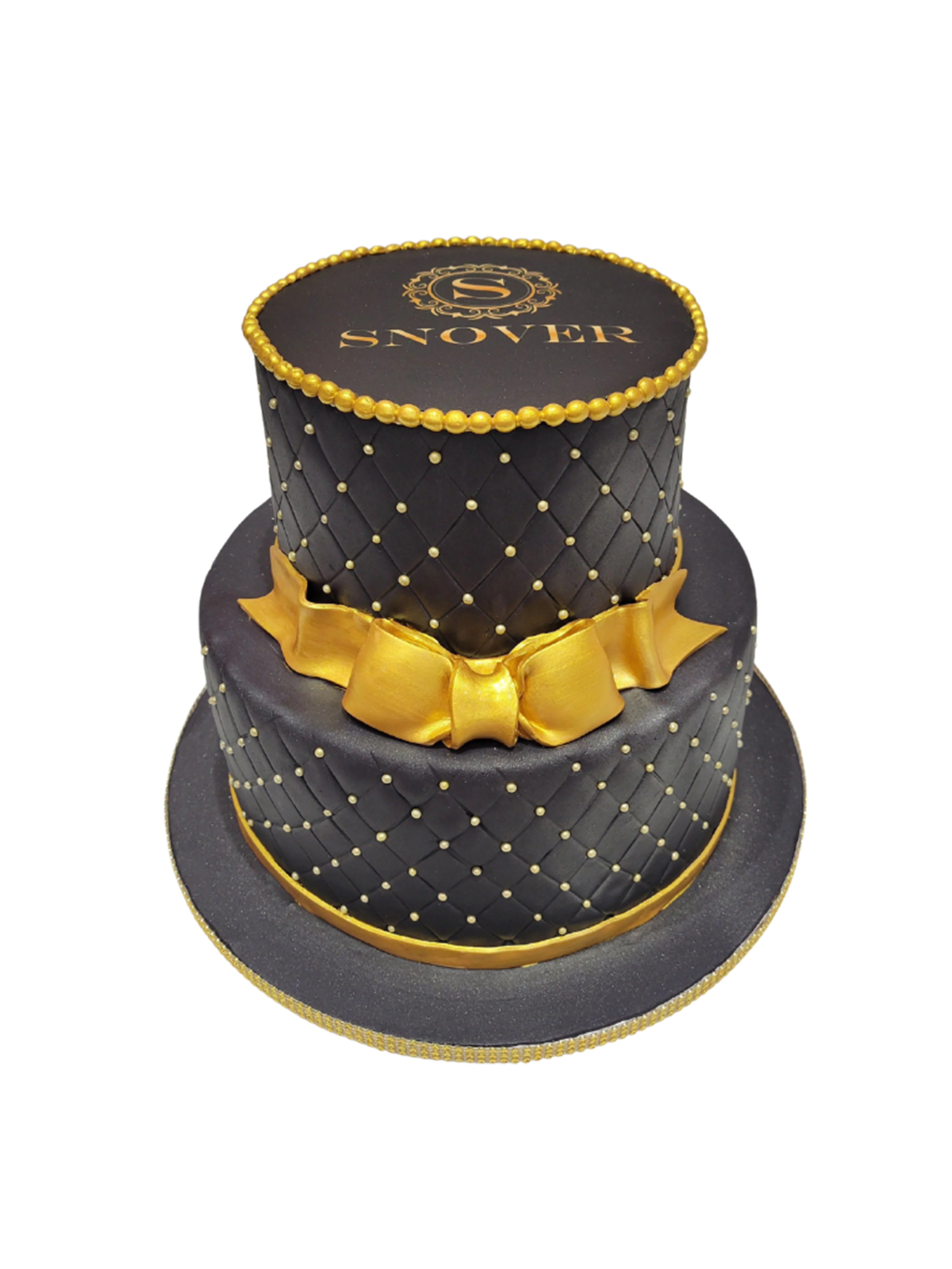 Snover Black & Gold Fondant Tiered Cake
