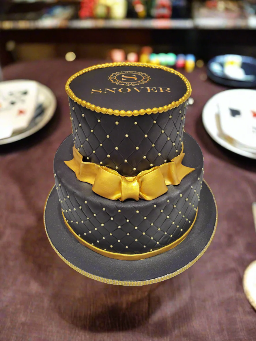 Snover Black & Gold Fondant Tiered Cake - Image 2