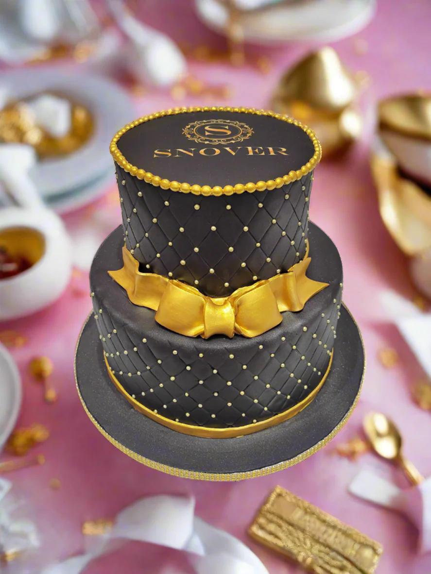 Snover Black & Gold Fondant Tiered Cake - Image 3