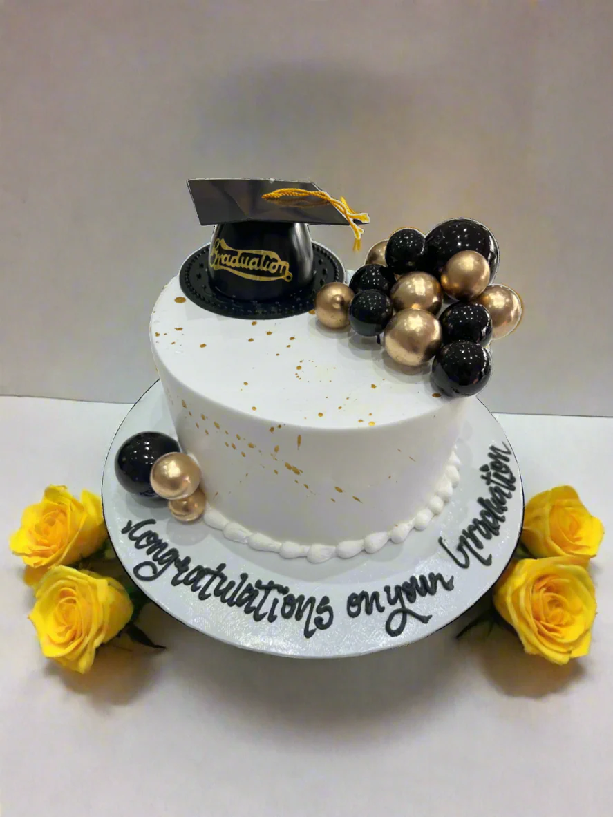 Black & Gold Graduation Cream Cake - Image 2