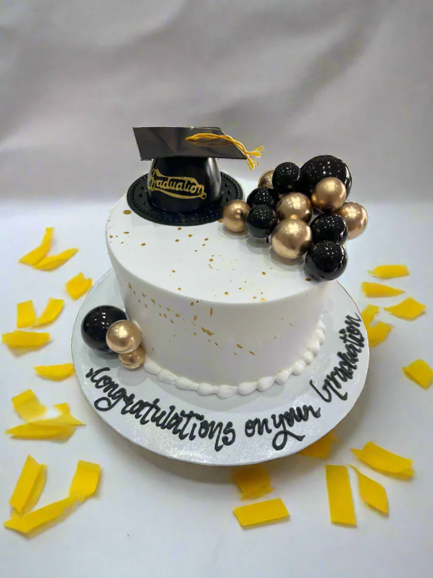 Black & Gold Graduation Cream Cake - Image 3