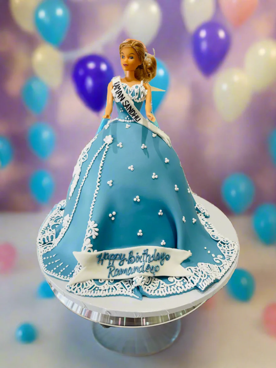 Blue Barbie Fondant Cake - Image 2