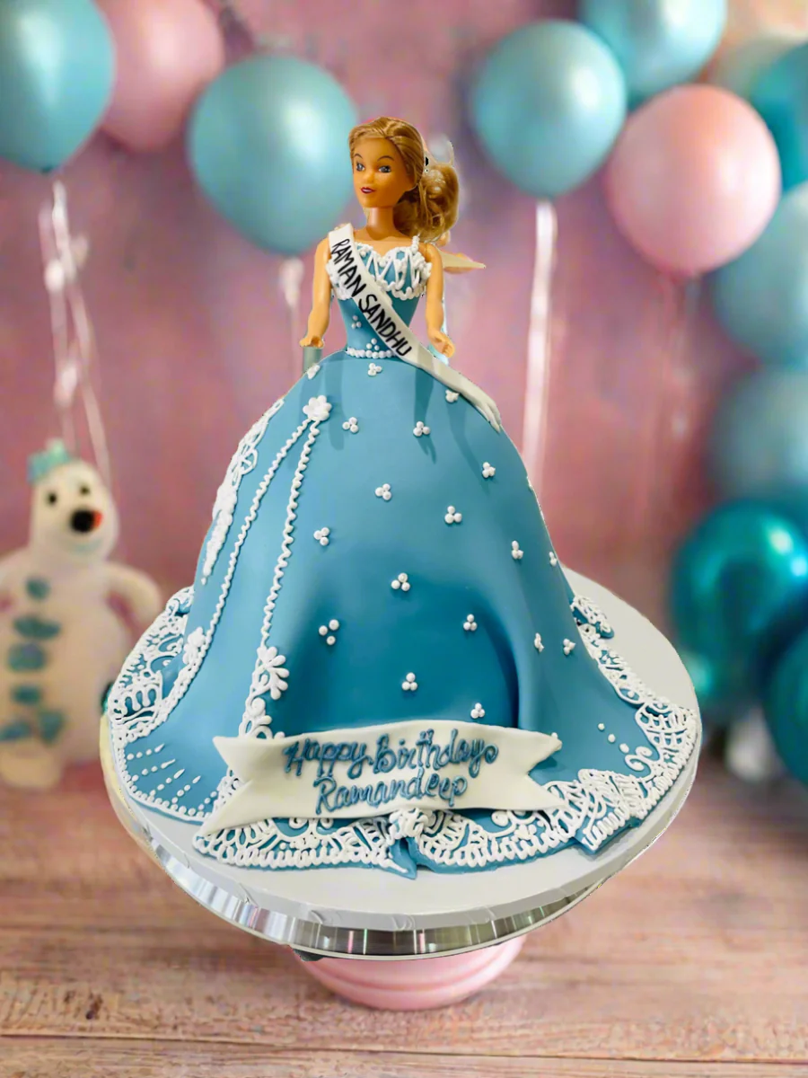 Blue Barbie Fondant Cake - Image 3