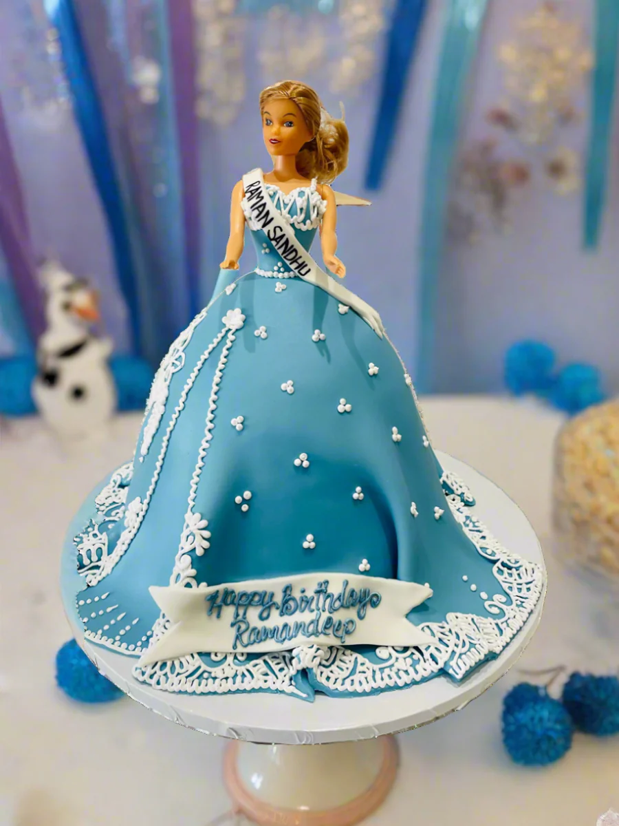 Blue Barbie Fondant Cake - Image 4