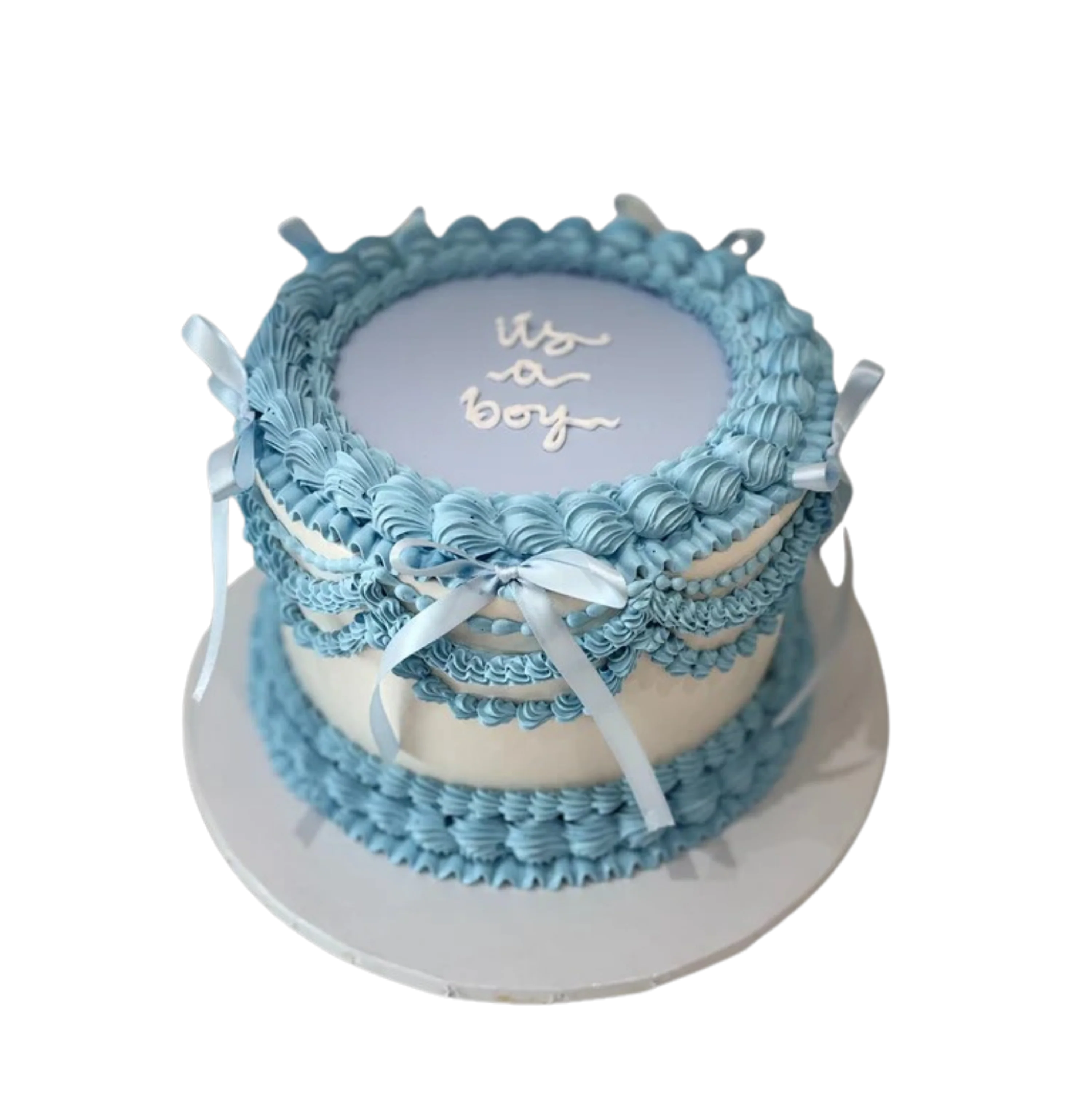 Blue Bow Vintage Baby Shower Cake