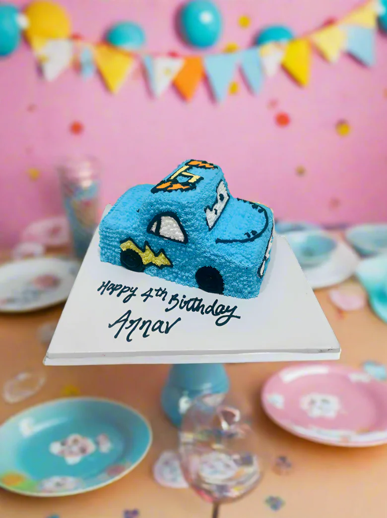 Blue Car Molded Cream Cake - Image 4