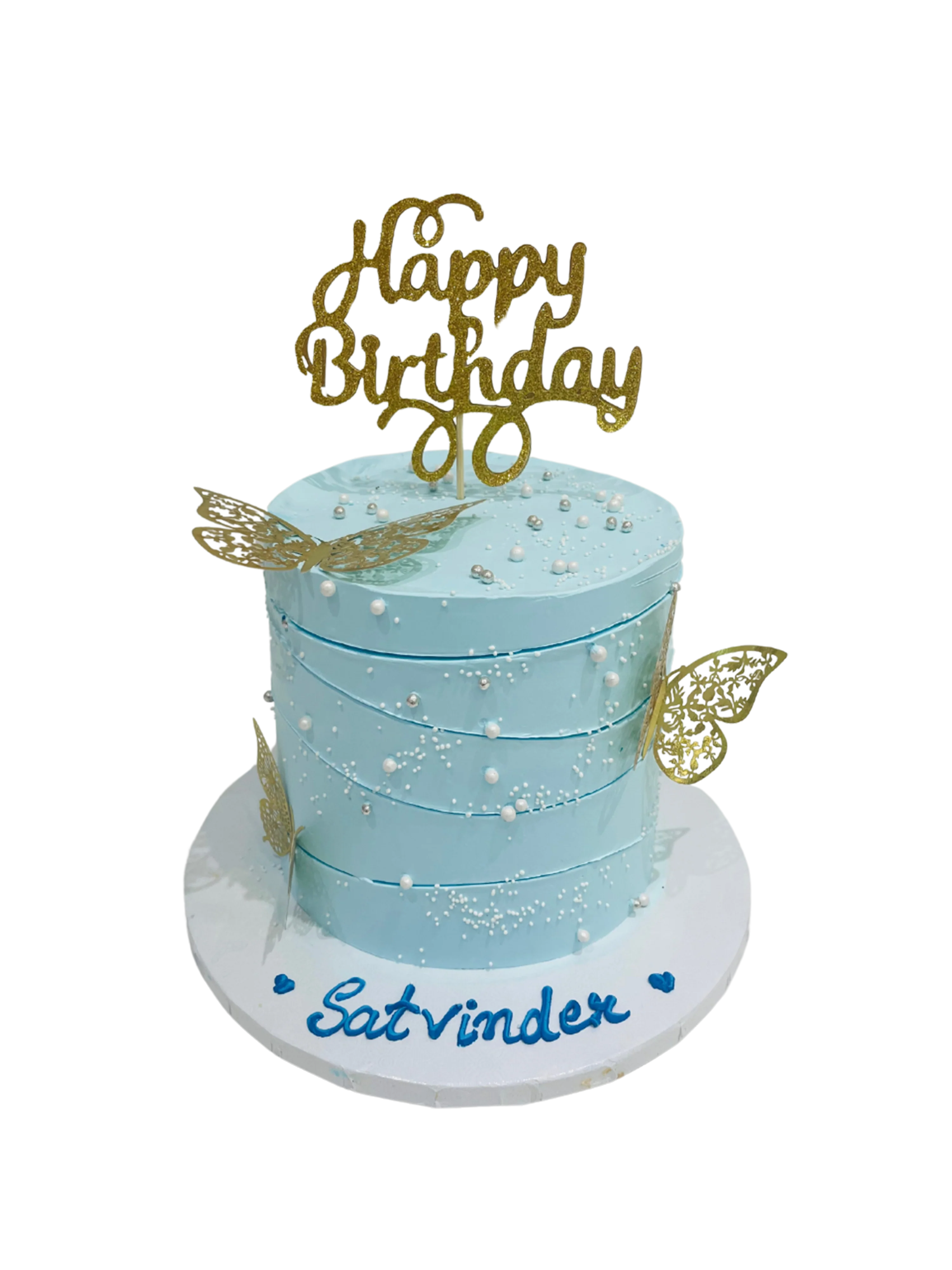 Blue & Gold Butterfly Birthday Cake