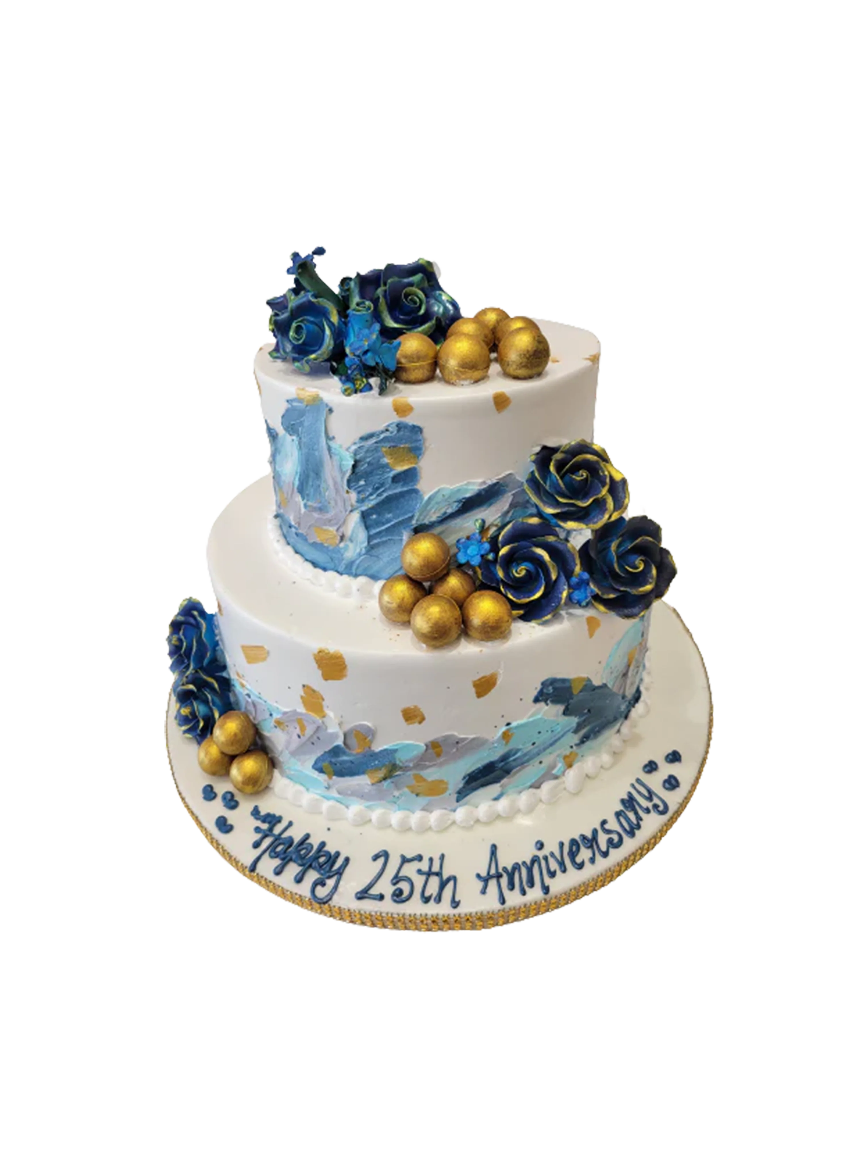 Blue & Gold Cream Tiered Cake