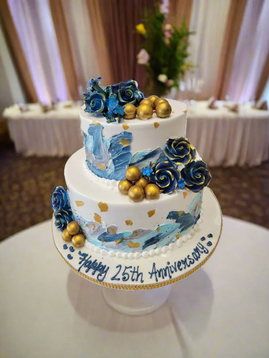 Blue & Gold Cream Tiered Cake - Image 2
