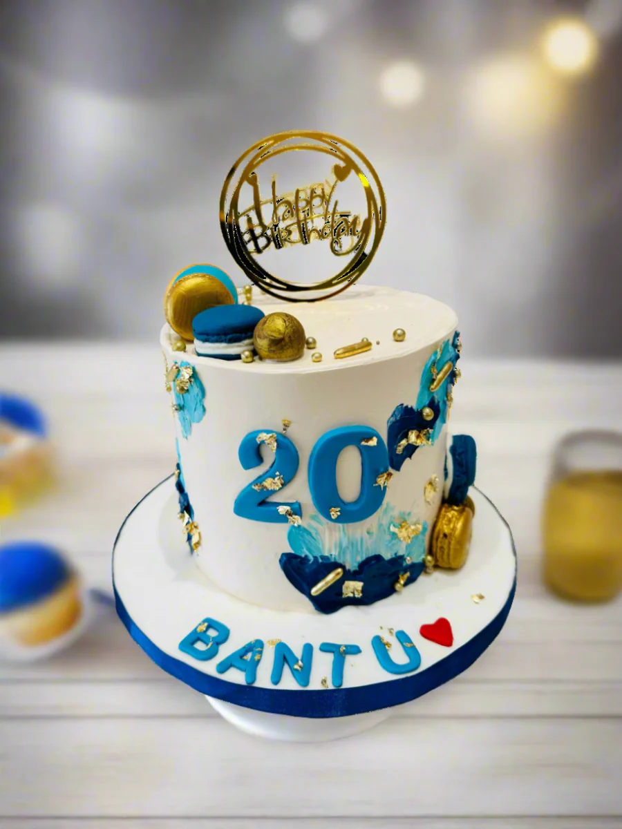 Blue & Gold Ivory Cream Cake - Image 4