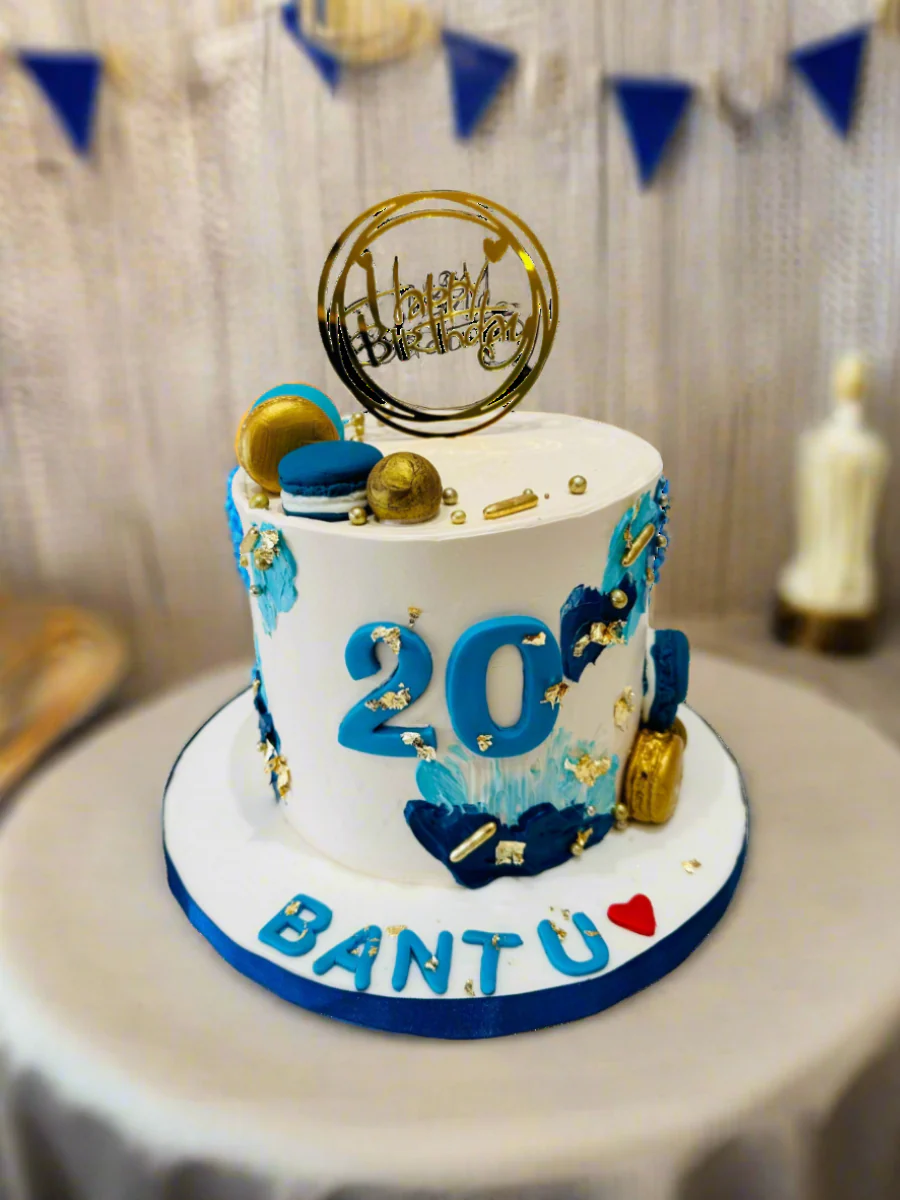 Blue & Gold Ivory Cream Cake - Image 5