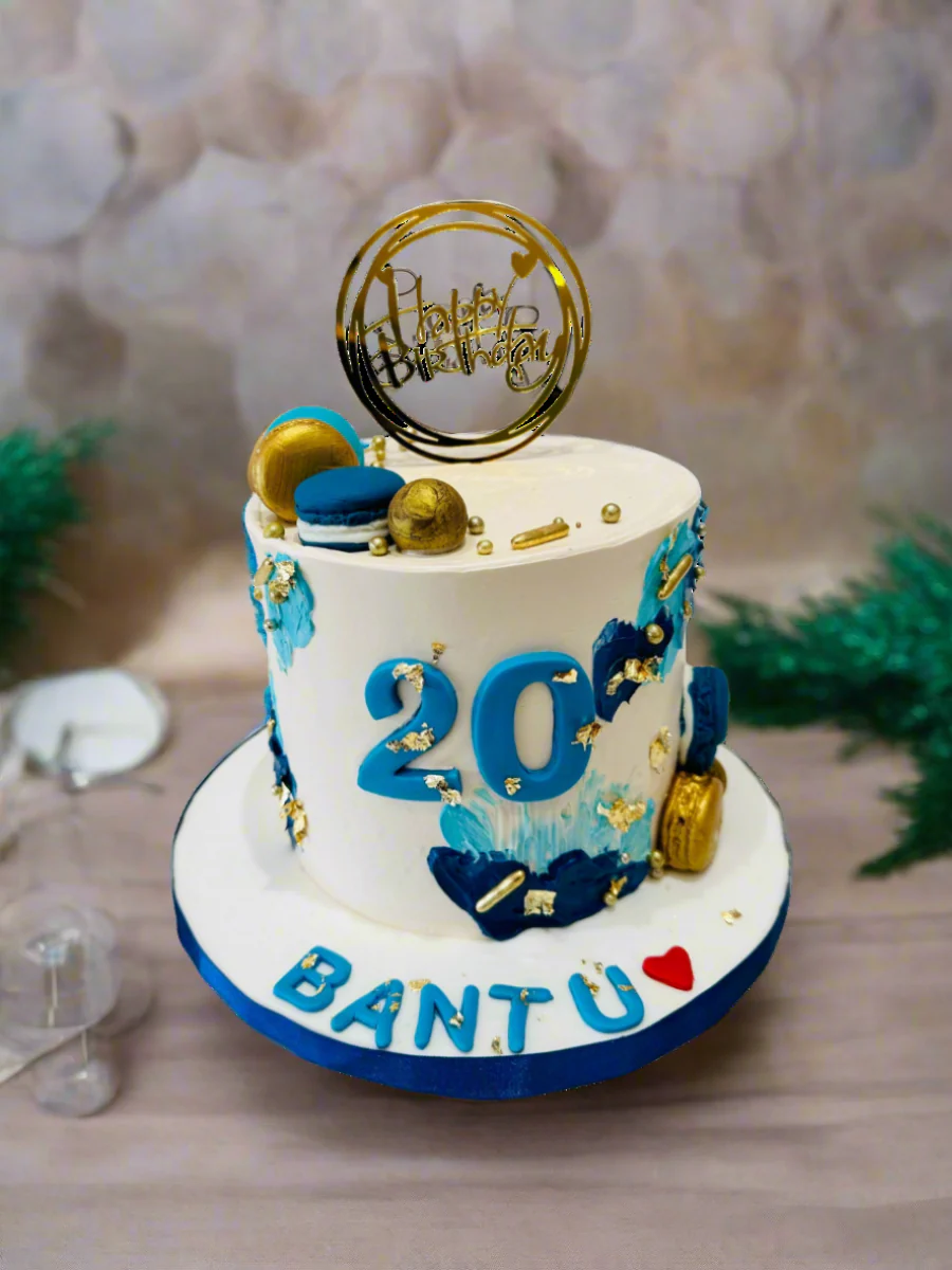 Blue & Gold Ivory Cream Cake - Image 6