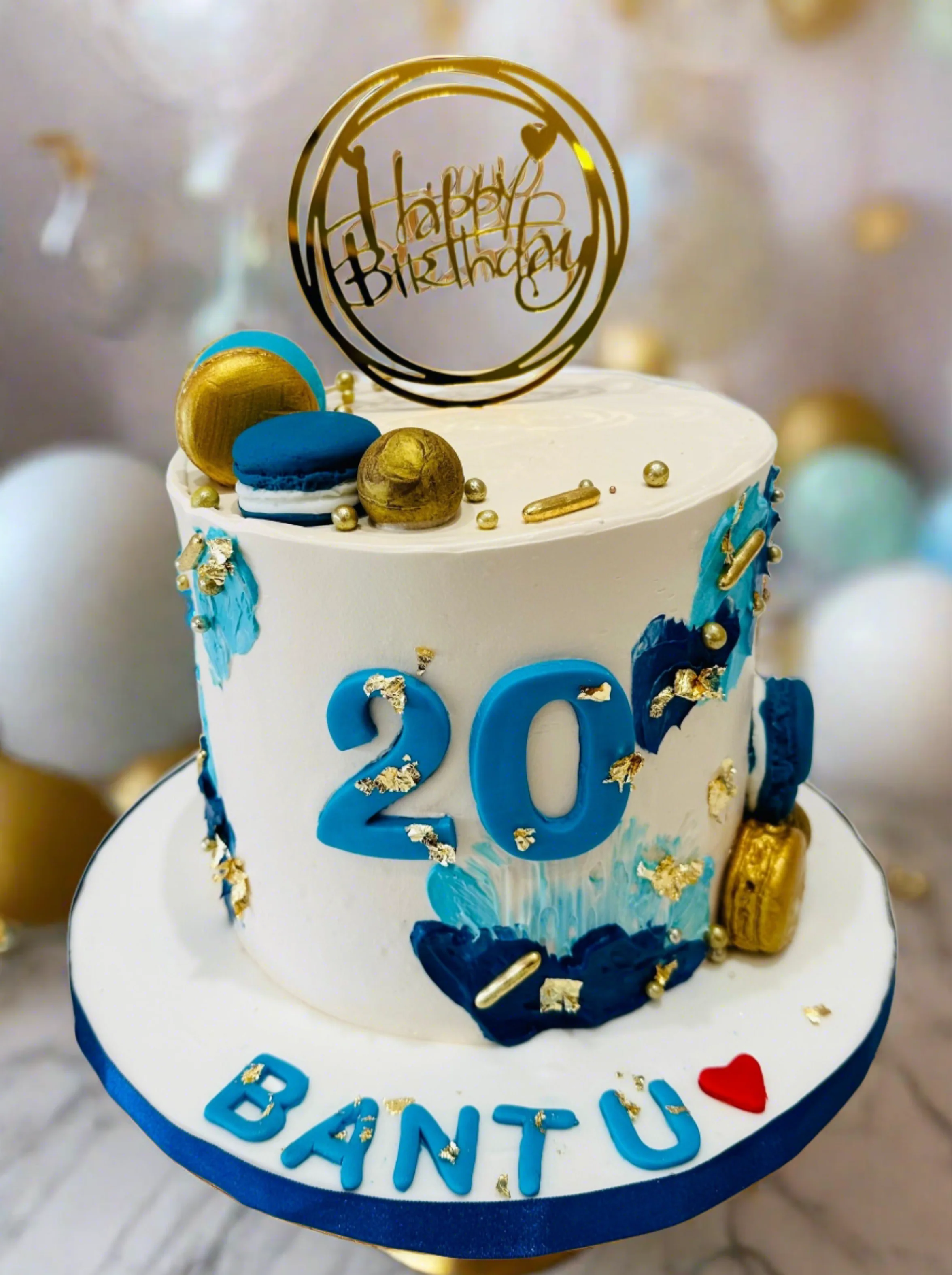 Blue & Gold Ivory Cream Cake - Image 7
