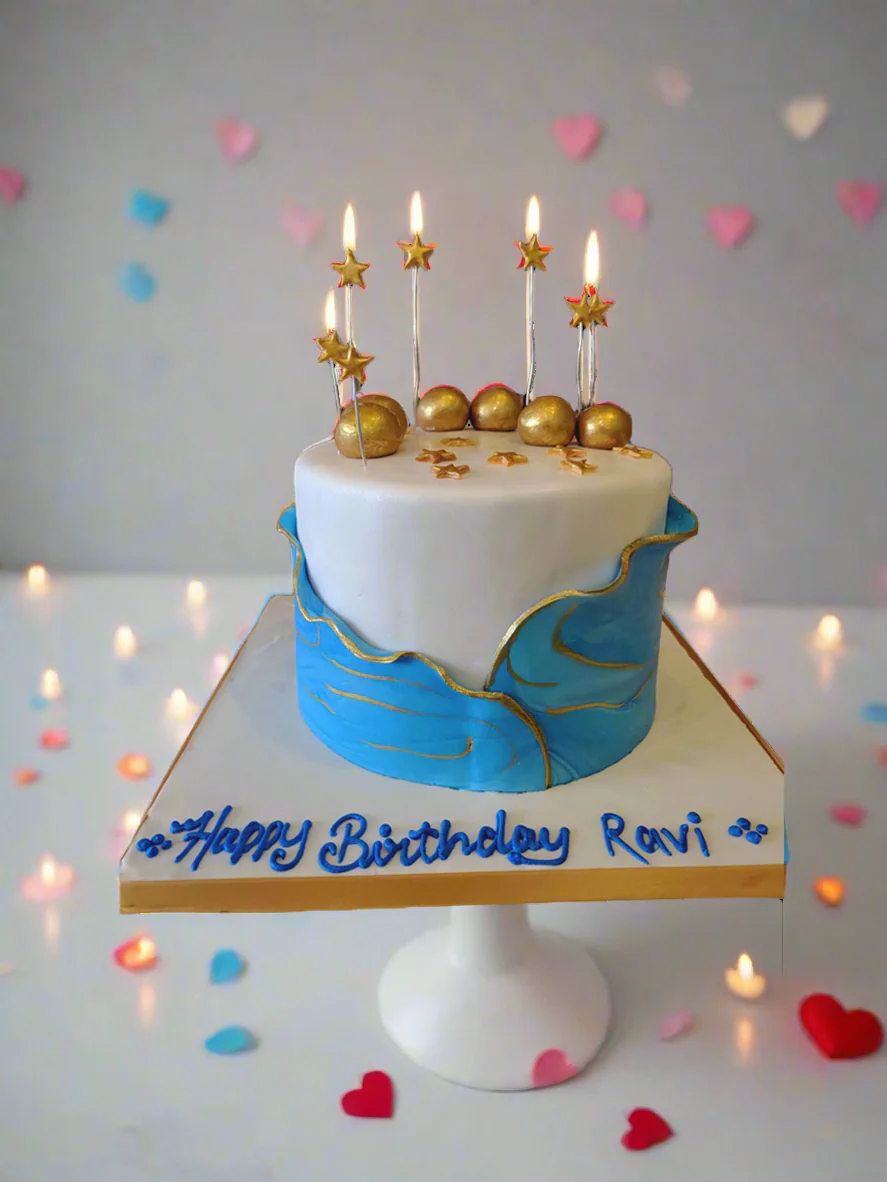 Blue Gold Ruffle Cake - Image 3