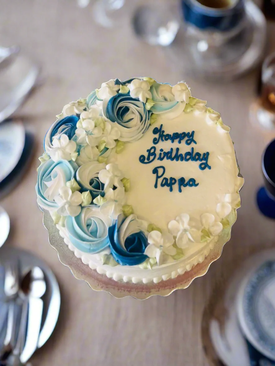 Blue Rosette Cream Cake - Image 2