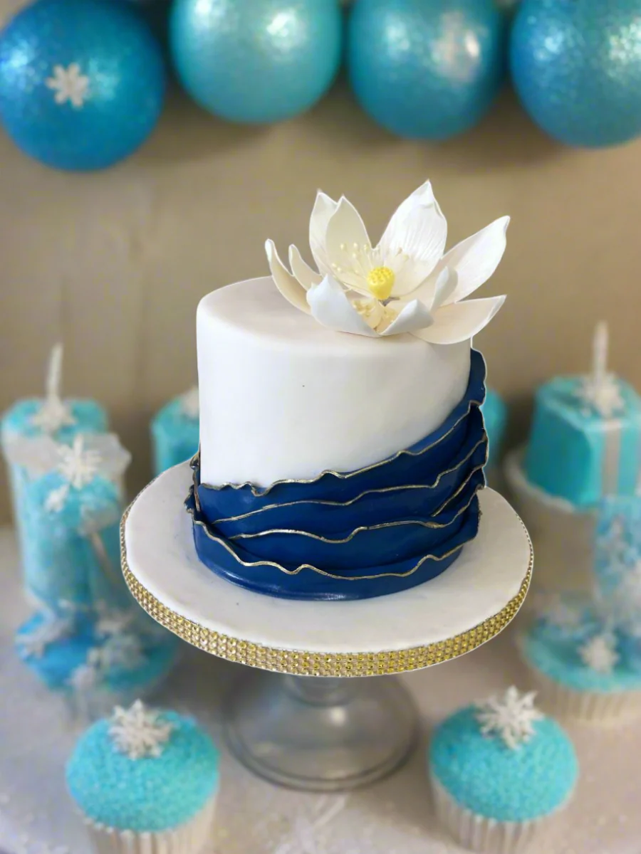 Blue Ruffle Fondant Cake - Image 3
