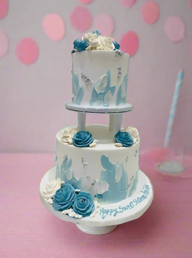 Blue & Silver Birthday Cake - Image 2
