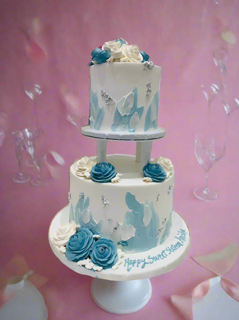 Blue & Silver Birthday Cake - Image 3
