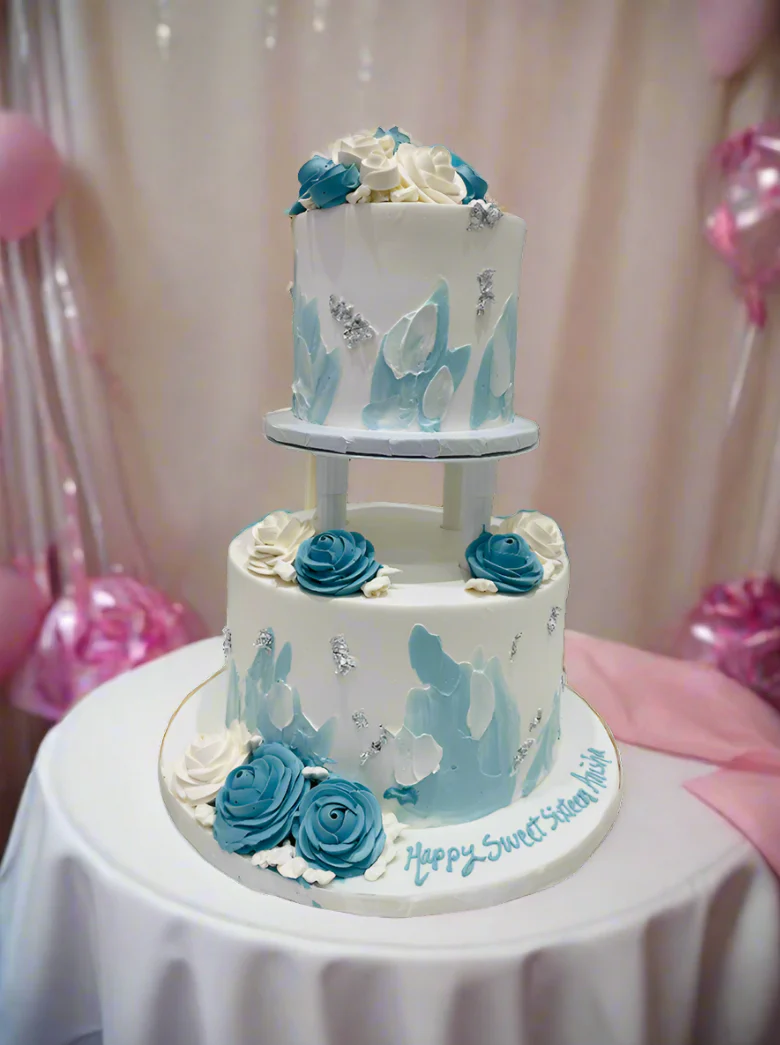 Blue & Silver Birthday Cake - Image 4