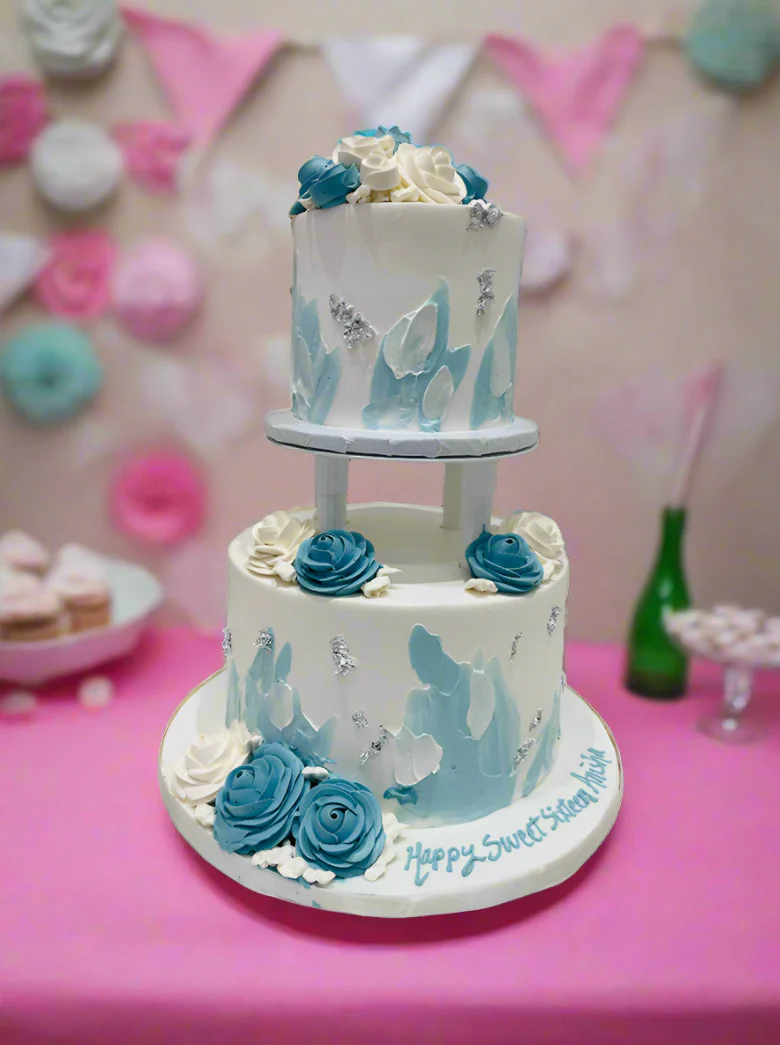 Blue & Silver Birthday Cake - Image 5