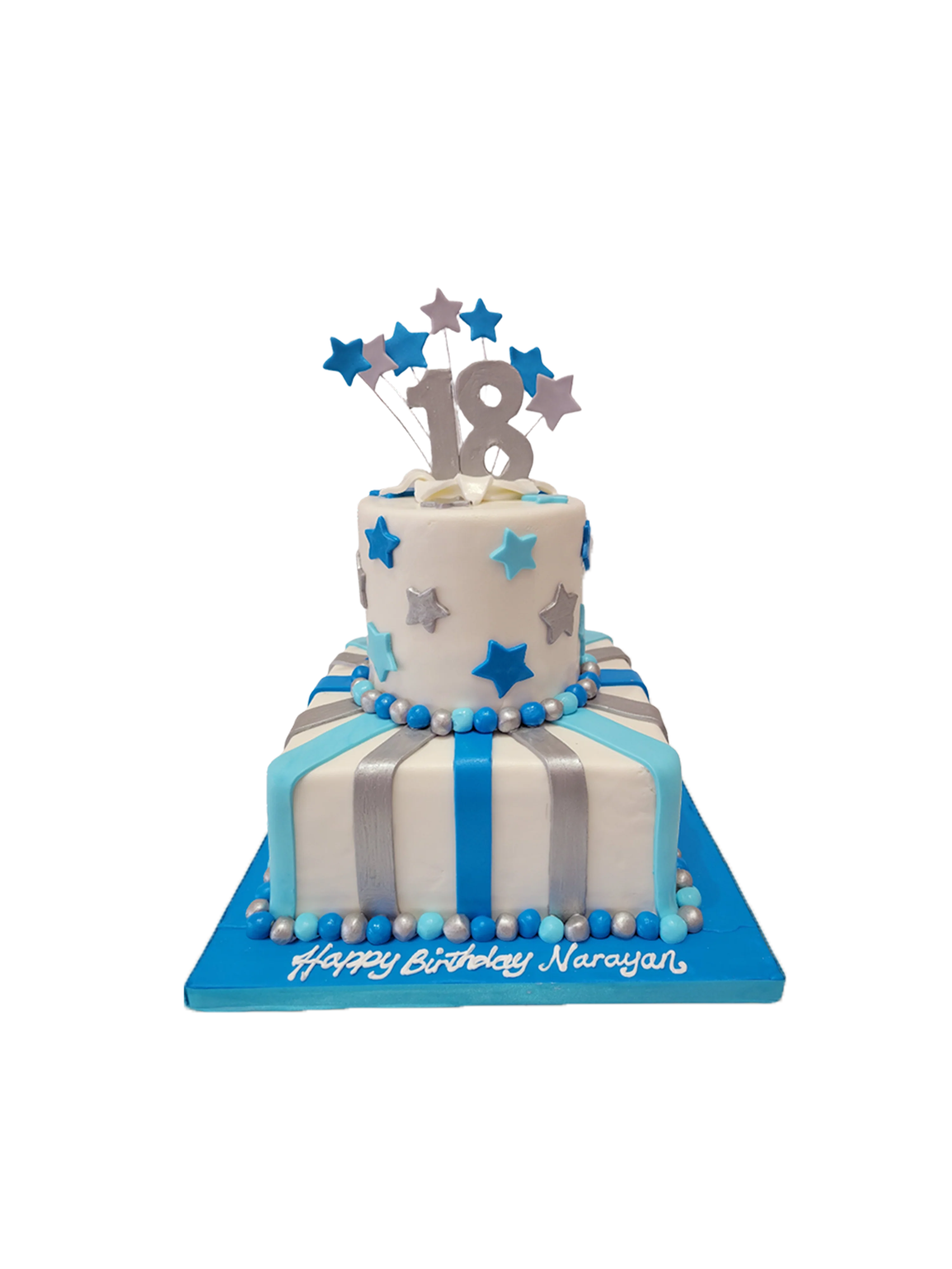Blue & Silver Fondant Tiered Cake