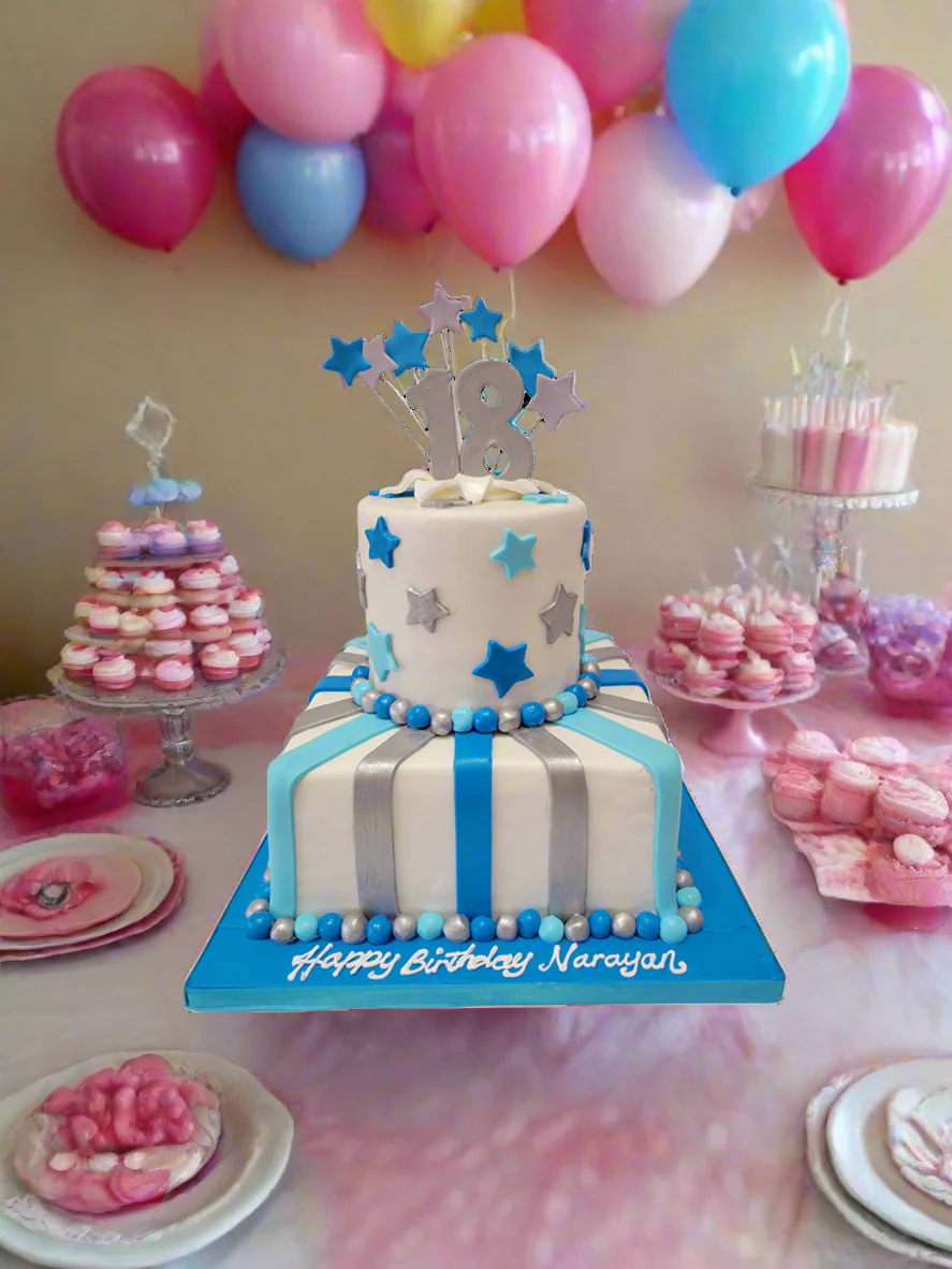 Blue & Silver Fondant Tiered Cake - Image 2