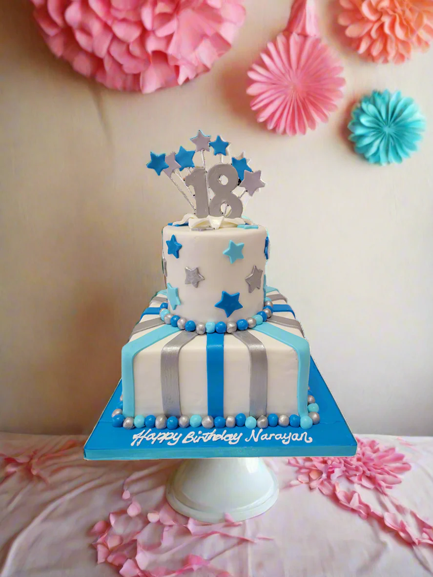 Blue & Silver Fondant Tiered Cake - Image 3