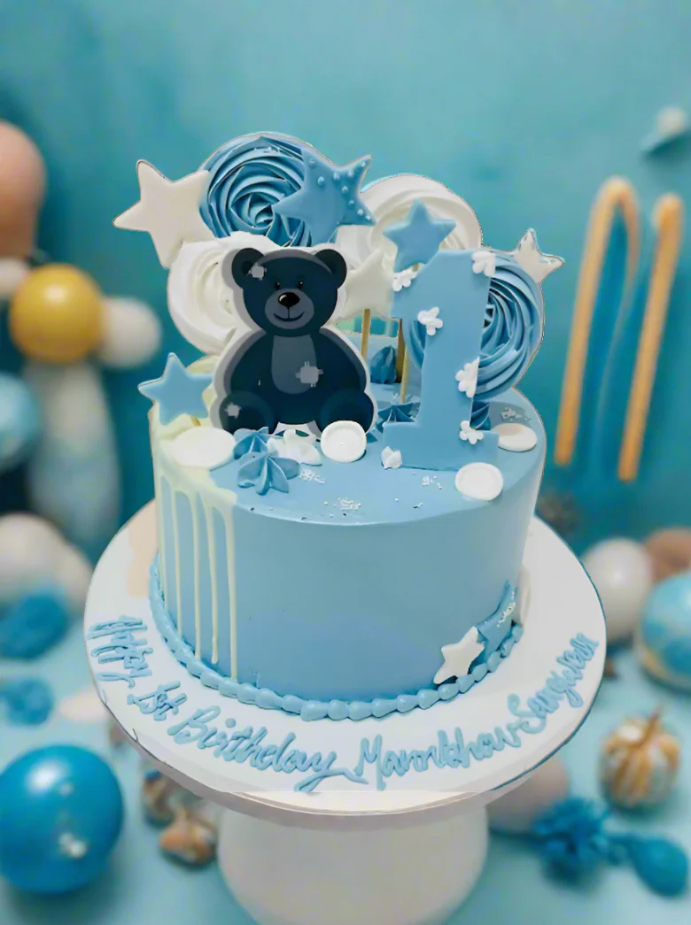 Blue Teddy Cream Cake - Image 2