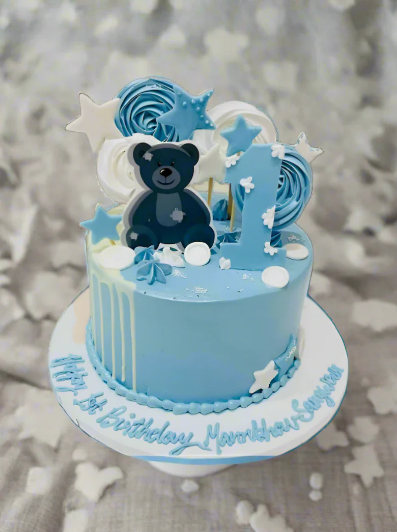 Blue Teddy Cream Cake - Image 3
