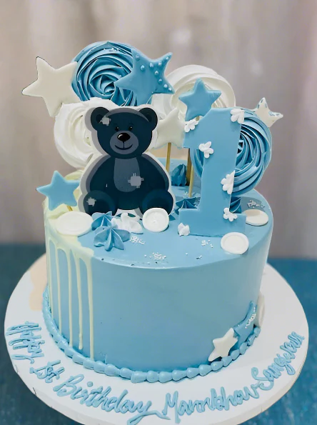 Blue Teddy Cream Cake - Image 4