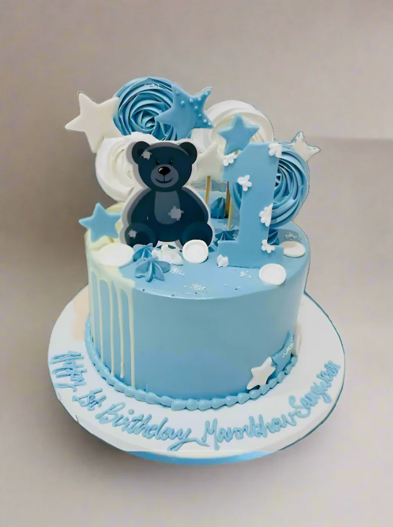 Blue Teddy Cream Cake - Image 5