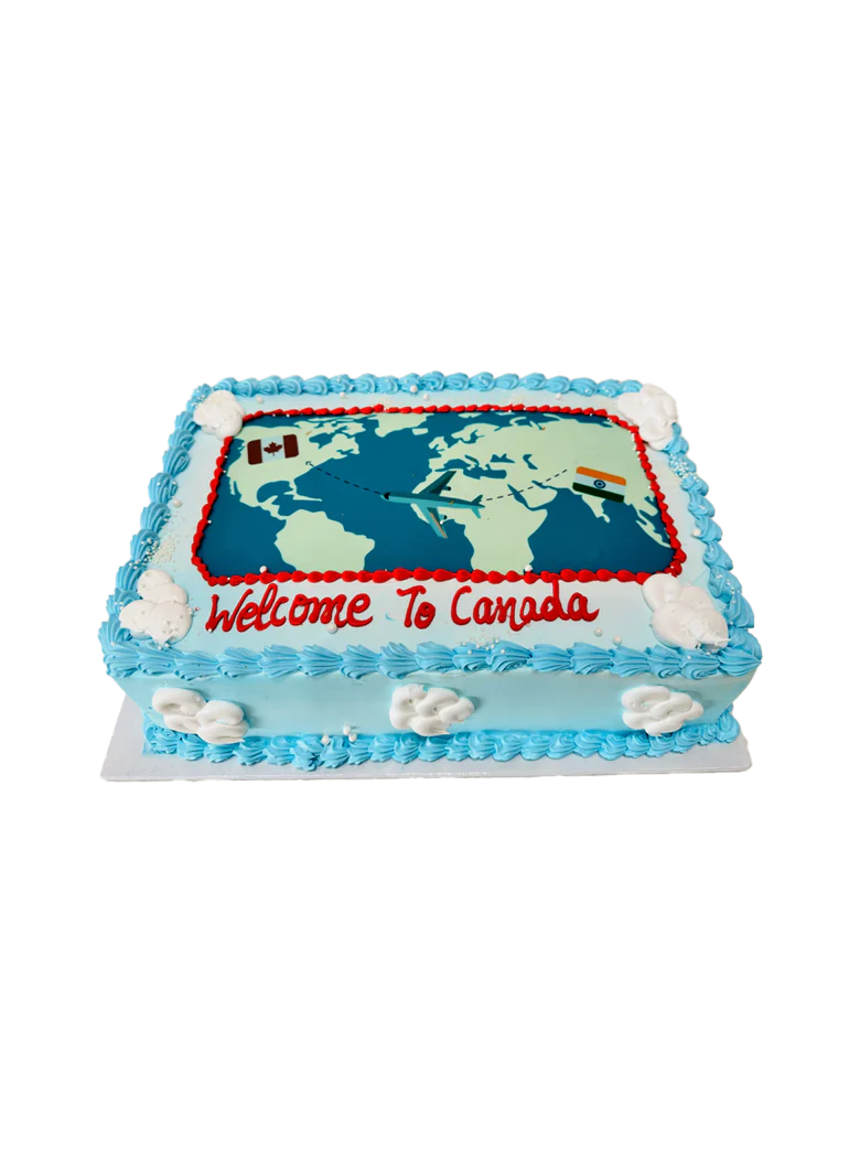 Blue Welcome To Canada Cake