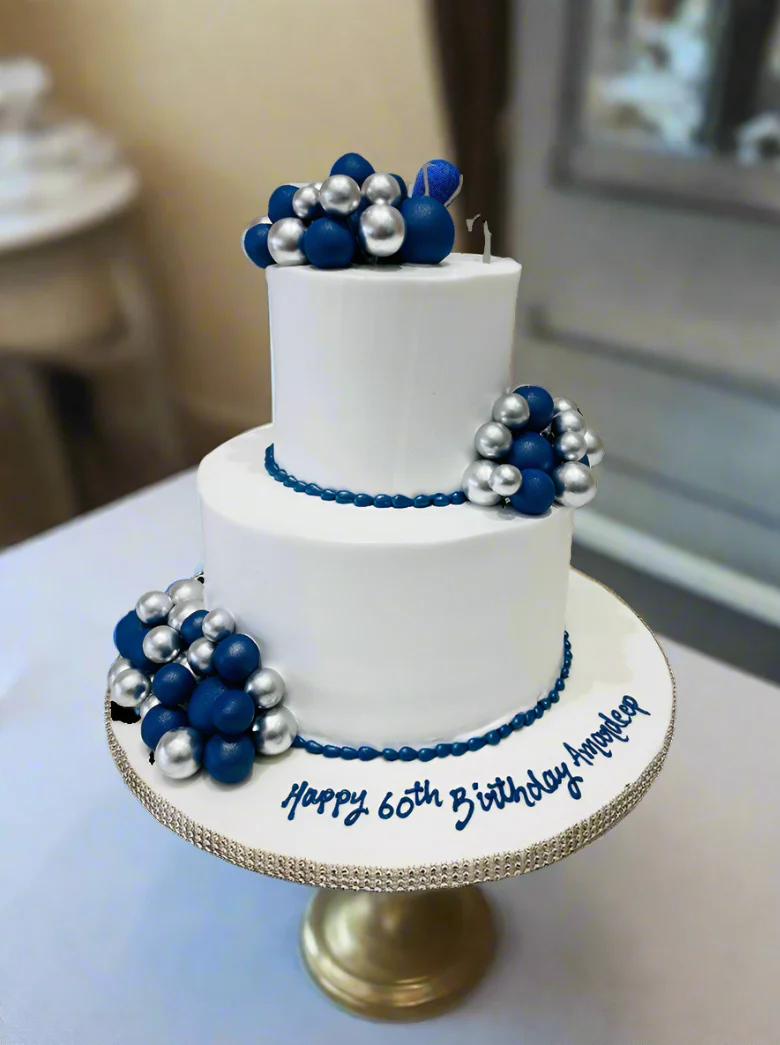 Blue & White Tiered Cake - Image 3