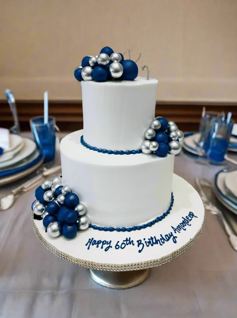 Blue & White Tiered Cake - Image 4