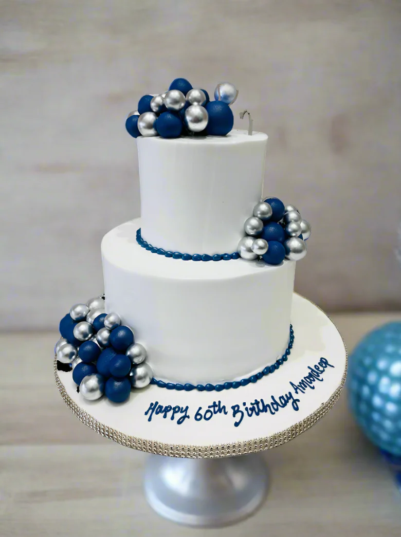 Blue & White Tiered Cake - Image 5
