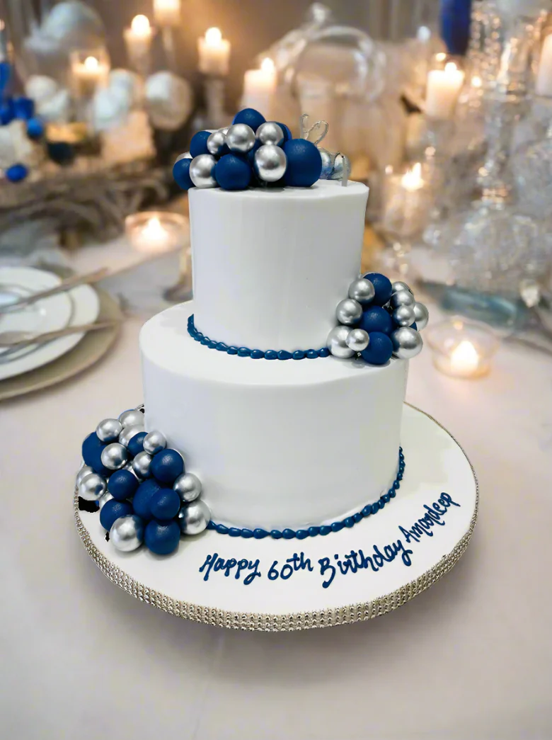 Blue & White Tiered Cake - Image 6