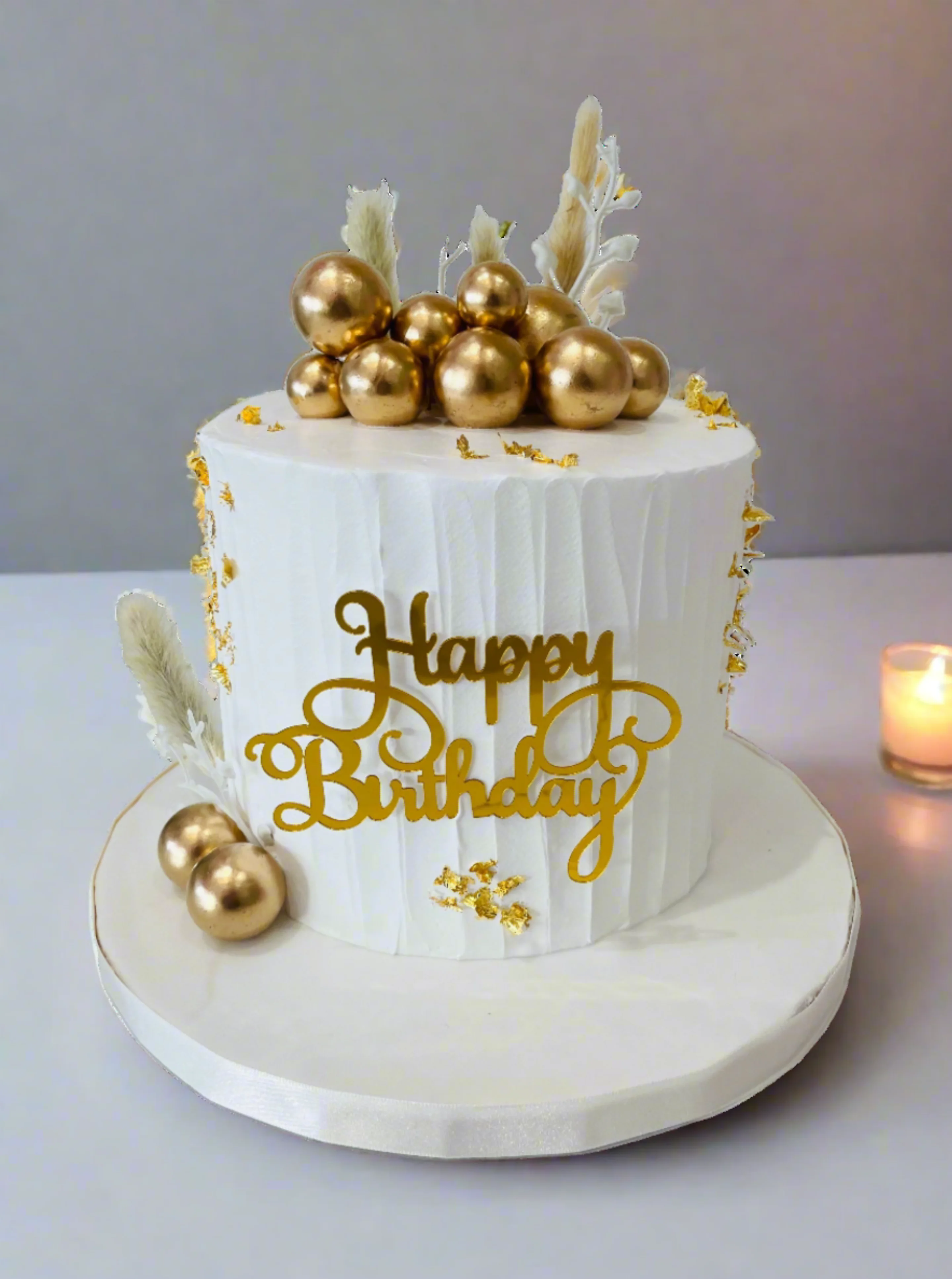 Boho White & Golden Cream Cake - Image 5