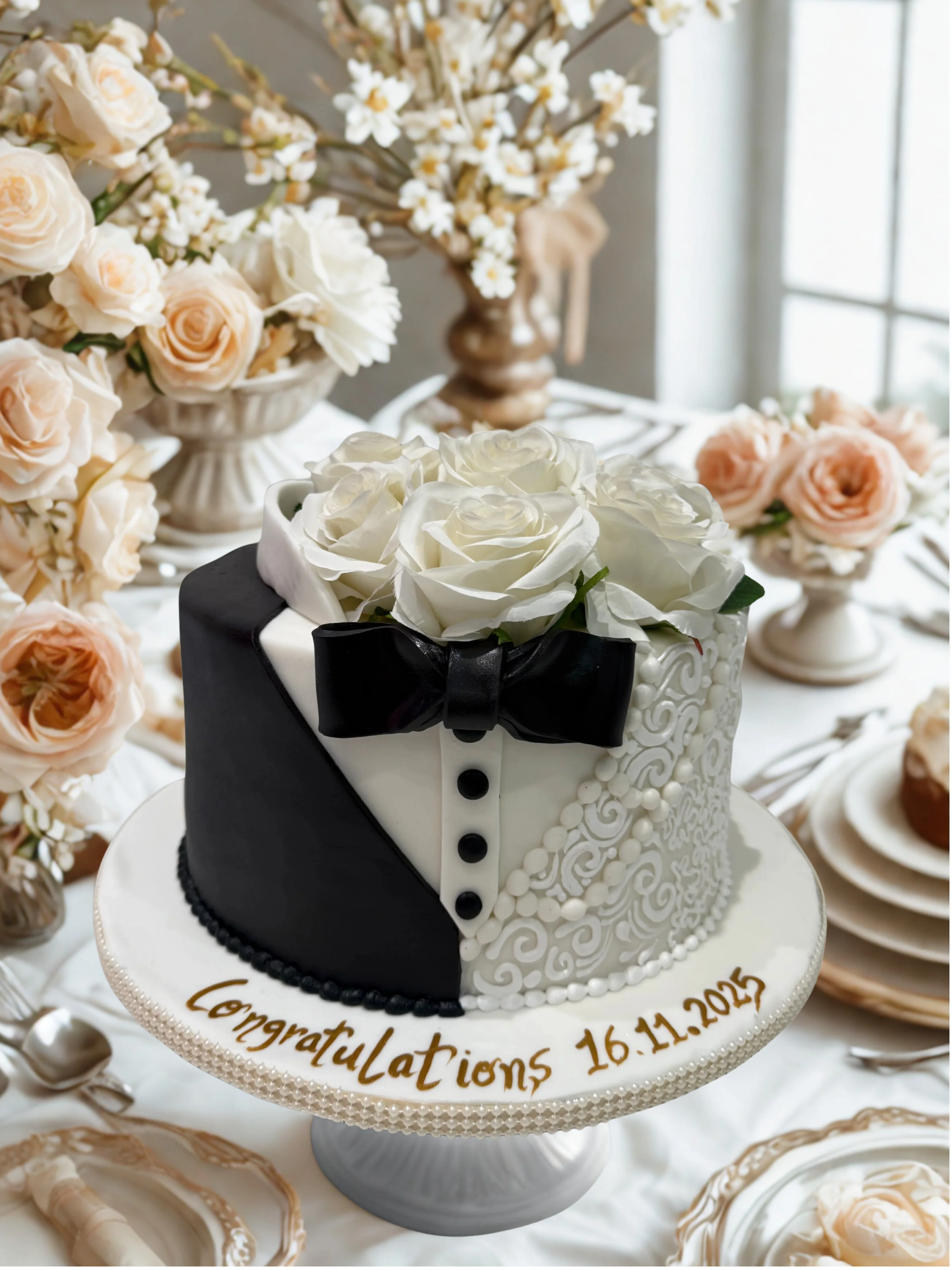 Bride & Groom Fondant Cake - Image 3