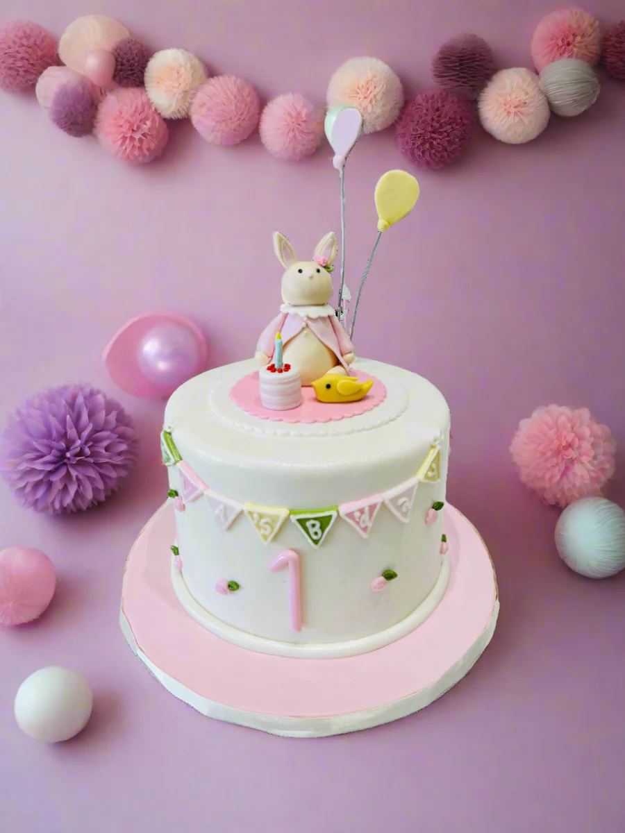 Bunny Birthday Fondant Cake - Image 4