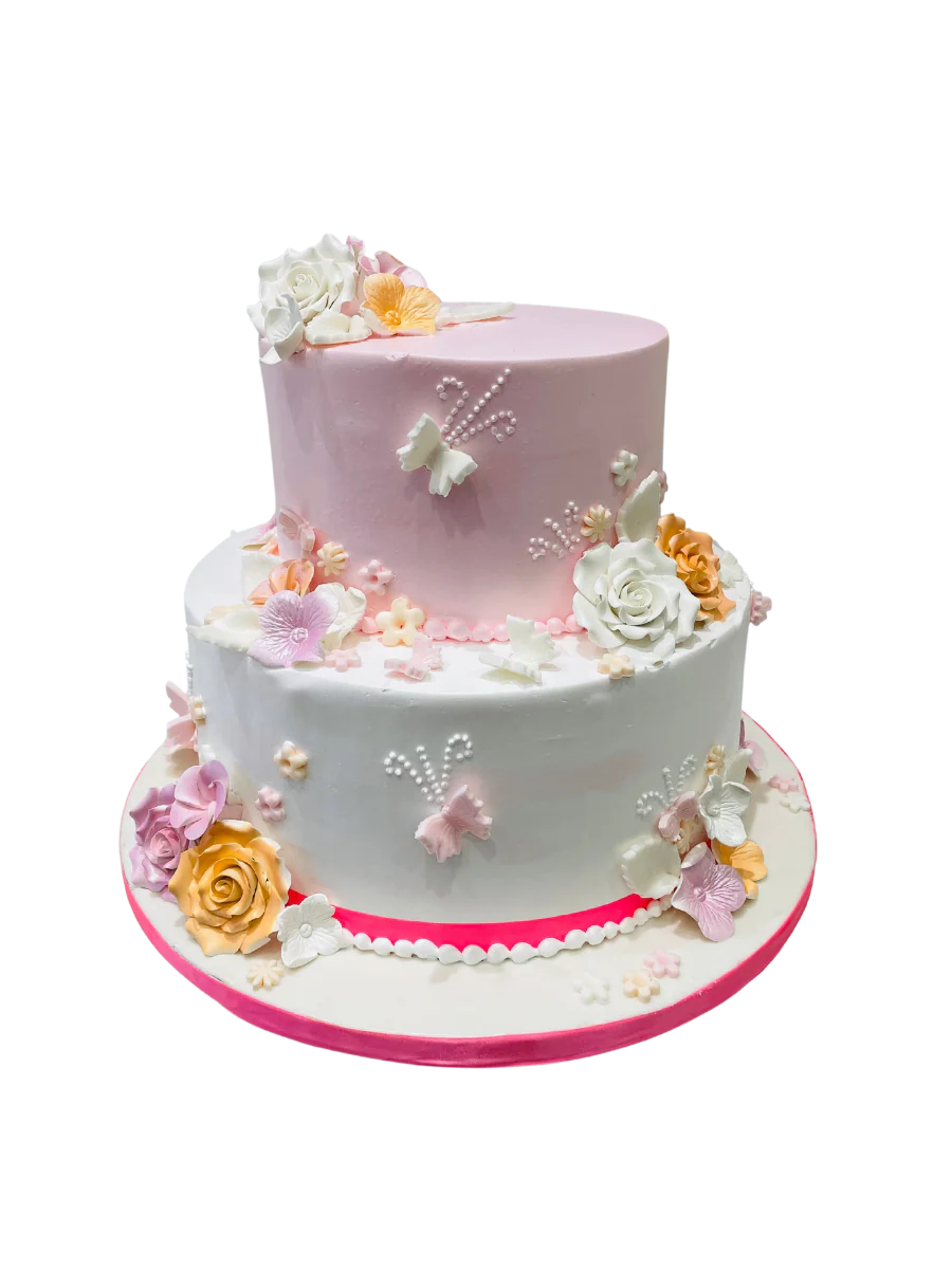 Butterfly Garden Tiered Cream Cake