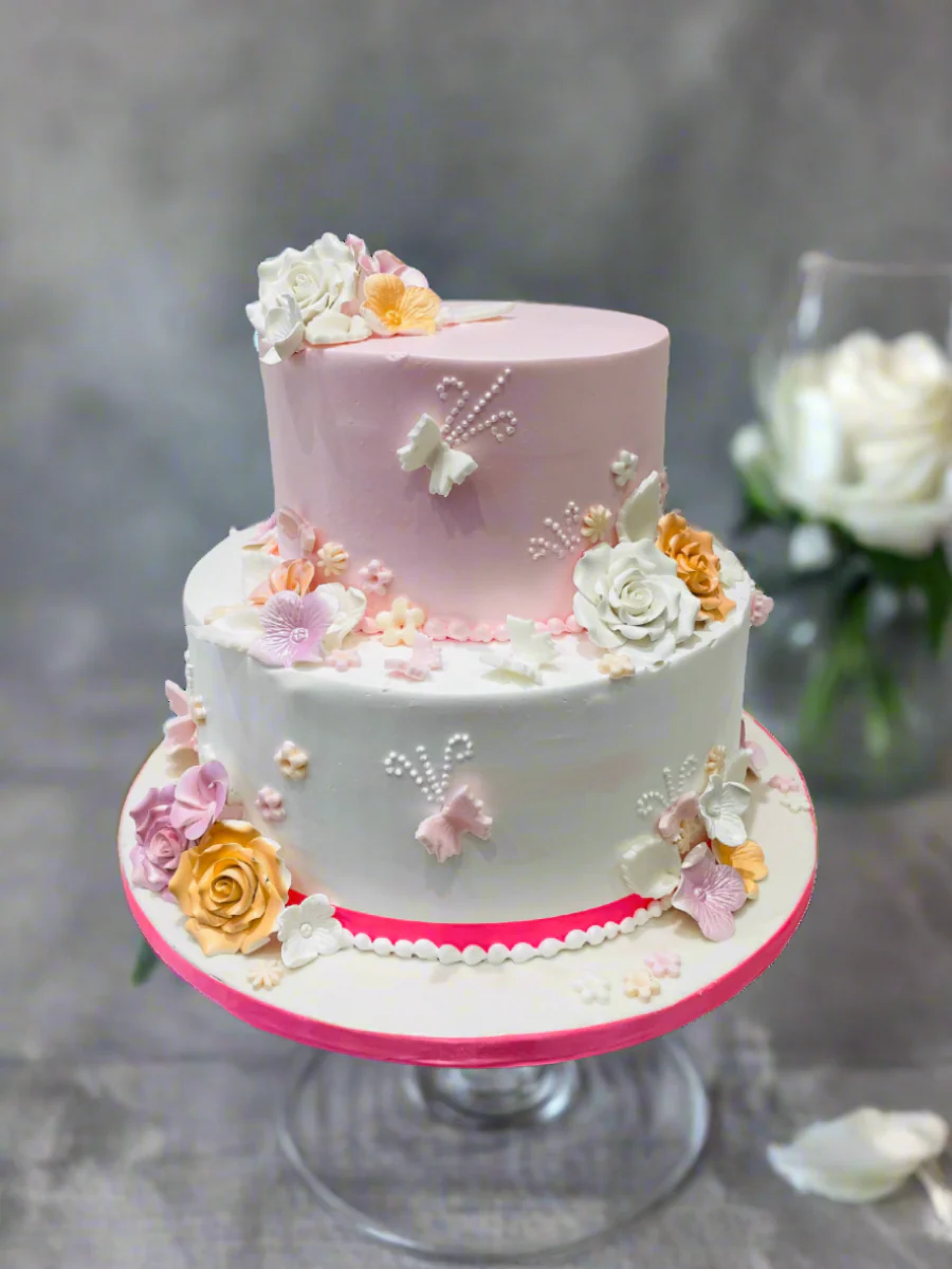 Butterfly Garden Tiered Cream Cake - Image 2