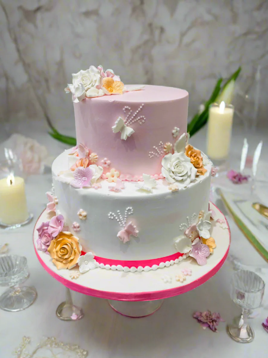 Butterfly Garden Tiered Cream Cake - Image 3