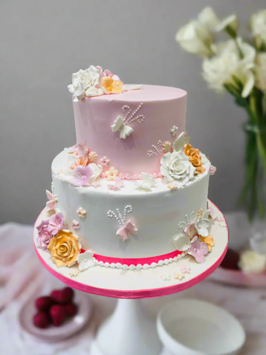Butterfly Garden Tiered Cream Cake - Image 5