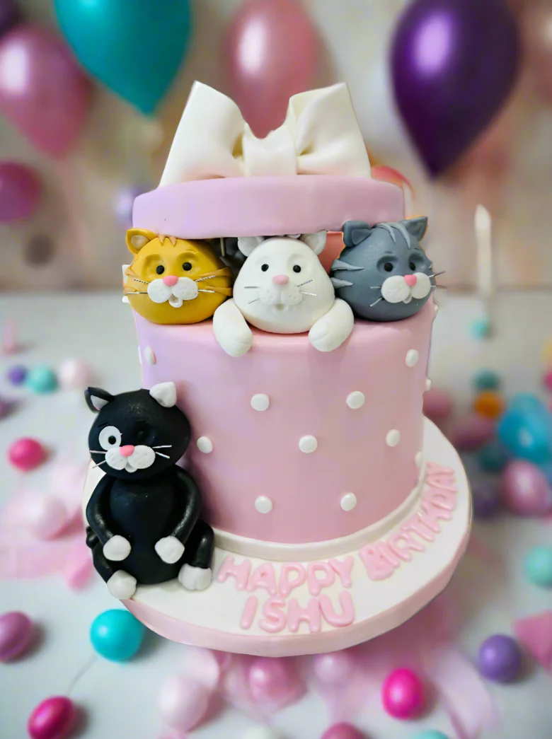 Cat Gift Box Fondant Cake - Image 3