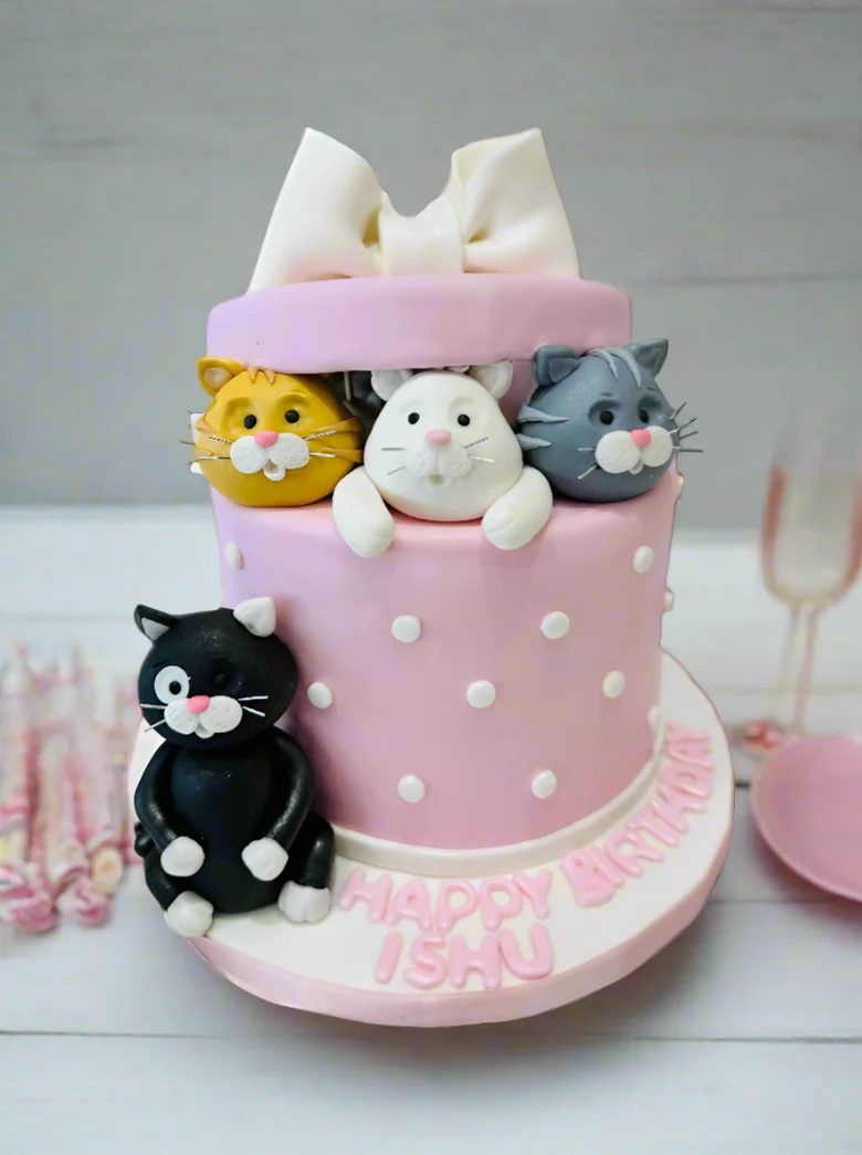 Cat Gift Box Fondant Cake - Image 5