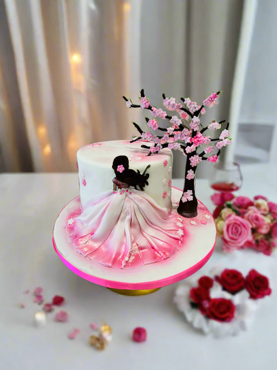 Cherry Blossom Fondant Cake - Image 2
