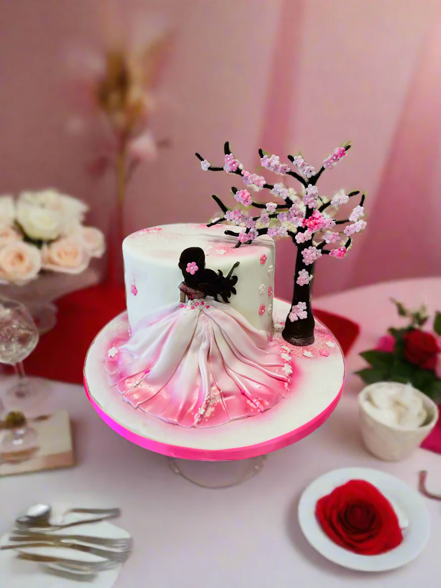 Cherry Blossom Fondant Cake - Image 3