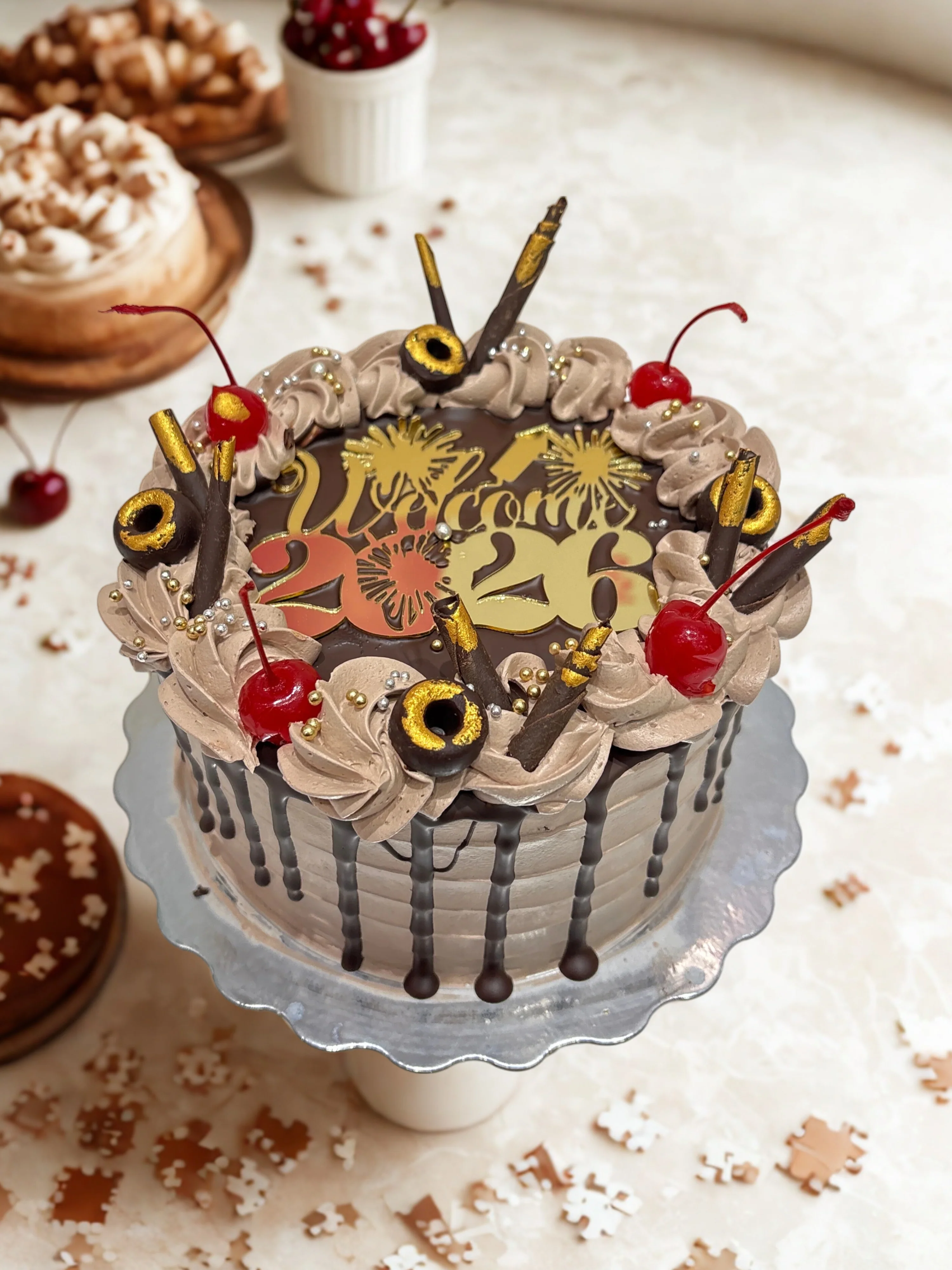 Cherry Gold New Year Cake - Image 2