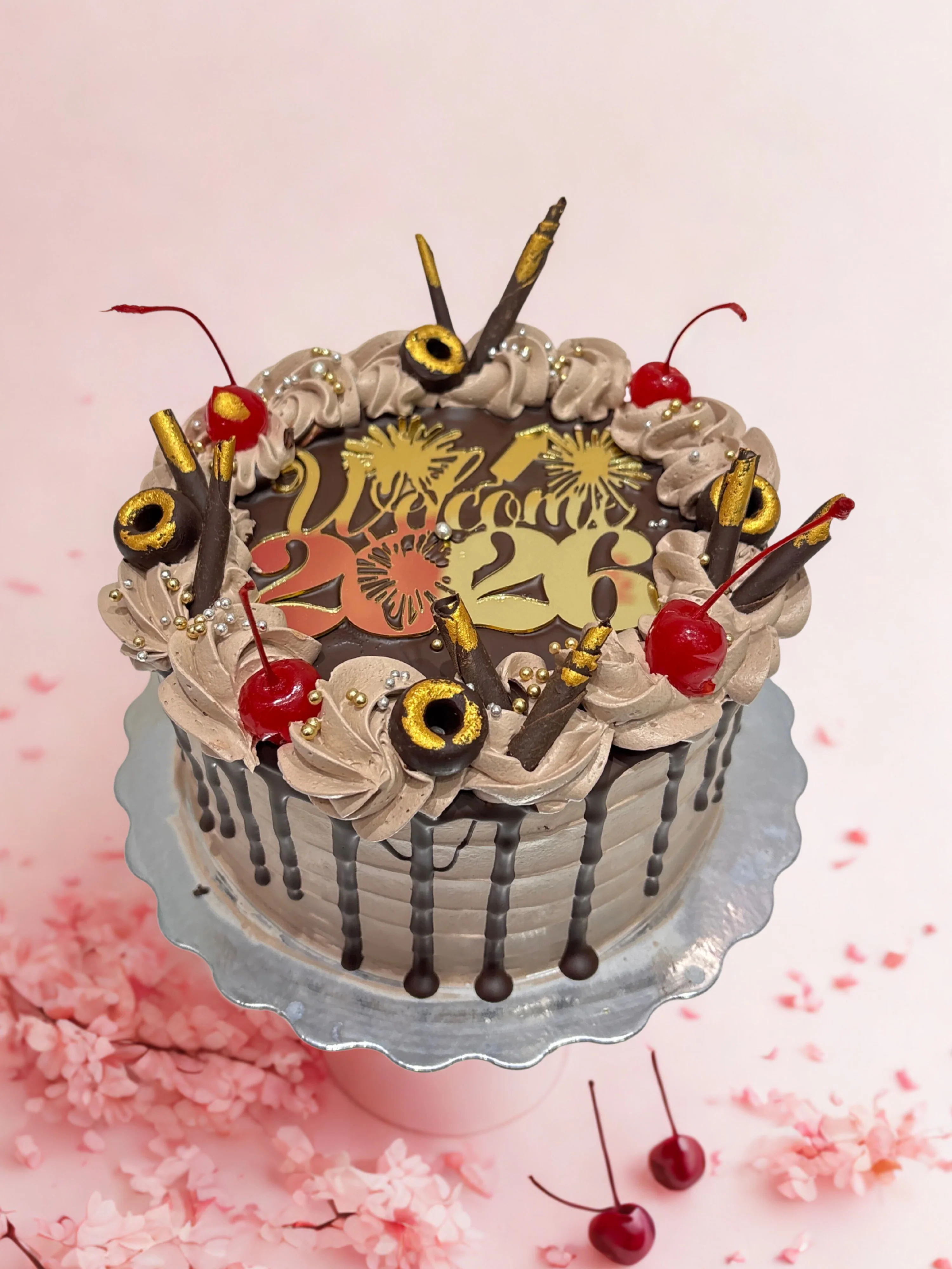 Cherry Gold New Year Cake - Image 3
