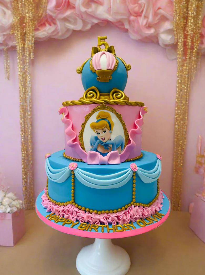 Cinderella Princess Fondant Tiered Cake - Image 3